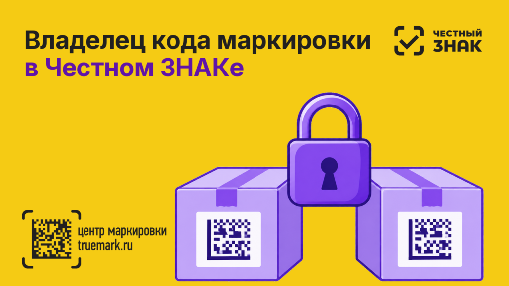 Владелец кода маркировки в Честном ЗНАКе — две одинаковые коробки с кодами Data Matrix и замок