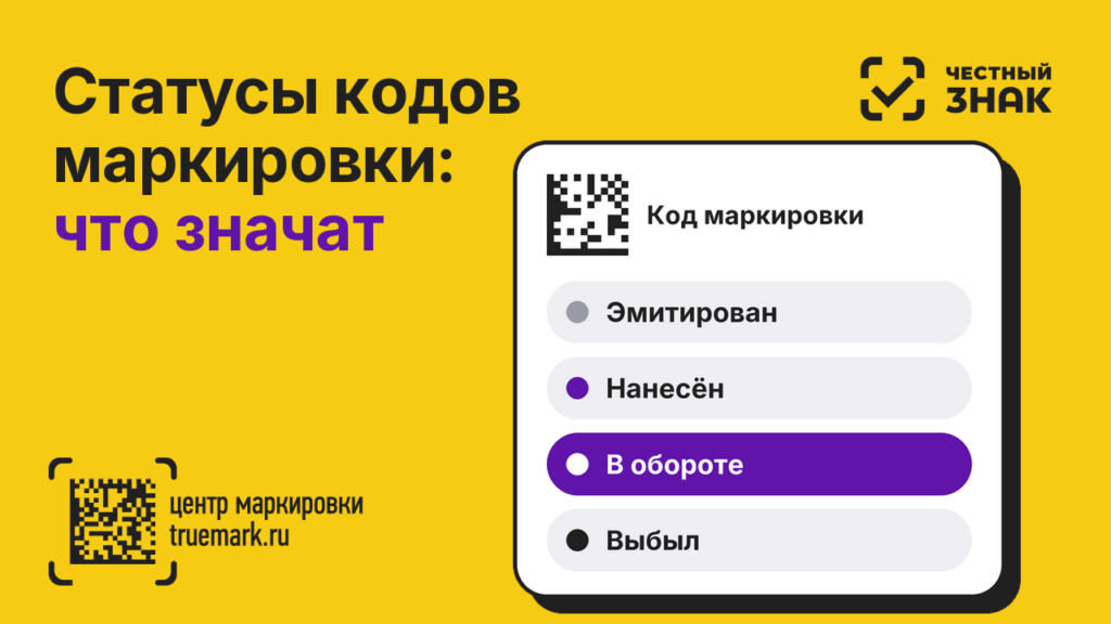 Статусы кодов маркировки в Честном ЗНАКе — эмитирован, нанесён, в обороте, выбыл